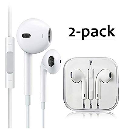 ALECTIDE Earbuds/Earphones/Headphones Stereo Mic Remote Control Compatible with Apple iPhone 6 s/plus / 6/5 / se / 5 c/s Apple iPod (White) (2 pack)