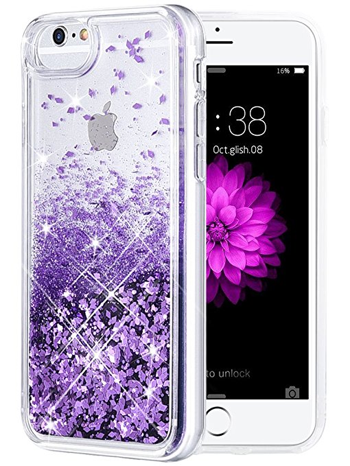 iPhone 6S Plus Case, Caka Flowing Liquid Floating Luxury Bling Glitter Sparkle TPU Bumper Case for iPhone 6 Plus/6S Plus/7 Plus/8 Plus (5.5 inch) - (Purple)