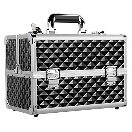 Yaheetech Makeup/Train/Cosmetic Case/Trolley/Suitcase/Box with Adjustable Dividers Black