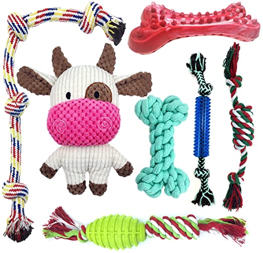 Squeaky Puppy Toys for Teething Small Dogs,Dog Rope Toy,Stuffed Plush Durable Small Dog Toys,7 Pack Small Interactive Dog Toys Cute Calf Puppy Teething Chew Toys,100% Natural Cotton Rope Chew Toys