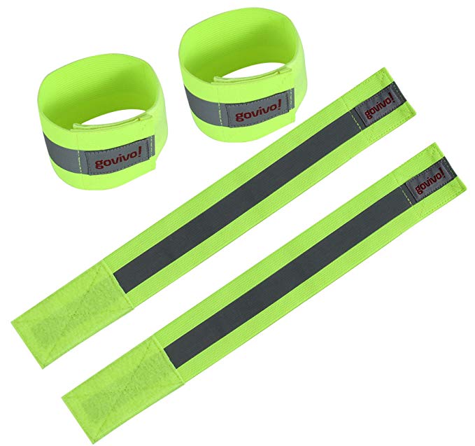 Govivo Reflective running bands (4 Bands/2 Pairs) Reflectors for walking at night - High visibility gear works as armbands, ankle or leg straps