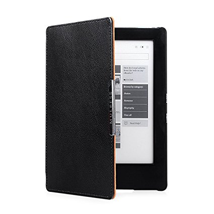 Mulbess - Kobo Aura H2O eReader eBook Ultra Slim Genuine Leather Case Cover with Elastic Hand Strap for Kobo Aura H2O Color Black