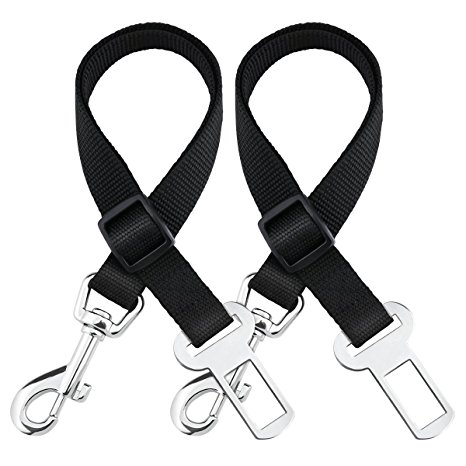 OMorc Dog Seat Belt, [2 Pack] Dog Harness Pet Car Vehicle Seatbelt Pet Safety Leash Leads for Dogs/Cats, Nylon Fabric Material, 16-25 Inch Adjustable - Black