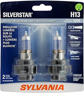 SYLVANIA - H13 SilverStar - High Performance Halogen Headlight Bulb, High Beam, Low Beam and Fog Replacement Bulb, Brighter Downroad with Whiter Light (Contains 2 Bulbs)