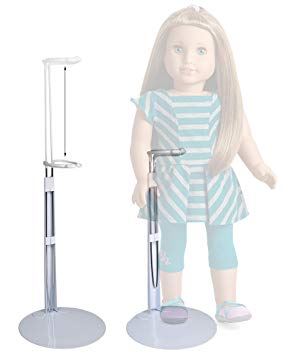 BANBERRY DESIGNS Doll Stand Holder - Fits 18" American Girl Dolls - White Vinyl Coated Metal with Adjustable Height Clasps - Fits Dolls and Action Figures 12" to 22" High - Set of 2 Pieces