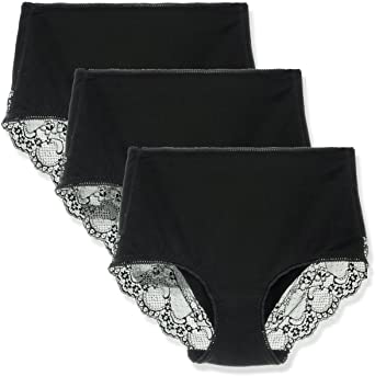 LIQQY Women's 3 or 4 Pack Comfort Cotton Lace Coverage Full Rise Briefs Underwear