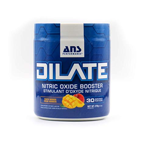 ANS Performance DILATE V2 - Nitric Oxide Pre Workout Supplement (30 servings, 9.5 oz) - Stimulant & Caffeine Free, Strength & Pump Booster | Increases Blood Flow for Vascularity & Growth (PEACH MANGO)