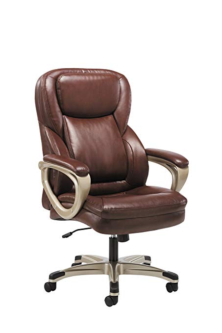 HON Sadie Executive Computer Chair- Fixed Arms for Office Desk, Brown Leather (HVST326)