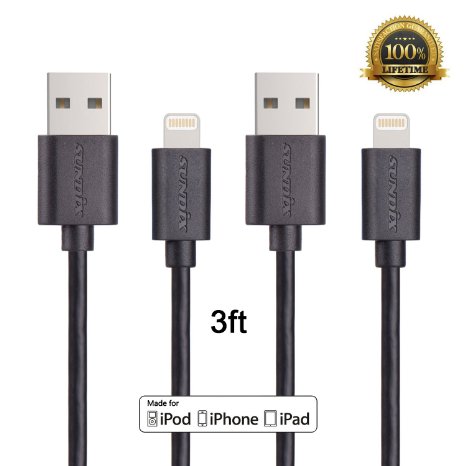 [Apple MFi Certified] Sundix (TM) 2Pack 3ft Lightning Cable Element Series 8 pin to USB Sync Cable & Charger, Made for iPhone 6/6 Plus, 6s/6s Plus, iPad&iPod Models, the Latest iOS 9 (Black)