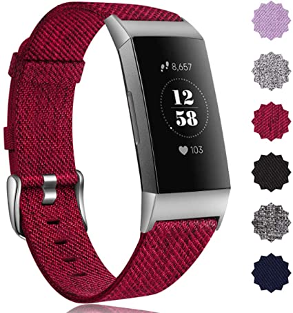 Maledan Bands Compatible with Fitbit Charge 3 & Charge 3 SE Fitness Activity Tracker for Women Men, Breathable Woven Fabric Replacement Accessory Strap