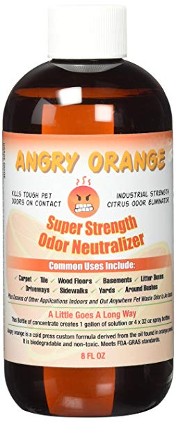 Angry Orange Pet Odor Eliminator 8 oz bottle- Industrial Strength Pet Odor Remover - Makes 4 32oz Bottles - 1 Gallon - Neutralizes and Sanitizes Tough Pet Odors Fast