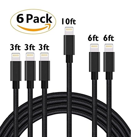 6 Pack - Lightning Cable, RB iPhone Charger 6 Pack 3FT 6FT 10FT to USB Syncing and Charging Cable Data Nylon Braided Cord Charger for iPhone X 8/8Plus 7/7 Plus/6/6 Plus/6s/6s Plus/5/5s/5c/SE and more