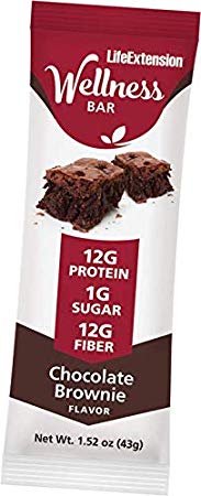 Life Extension Wellness Chocolate Brownie, 1.52 oz Bars (12Count)