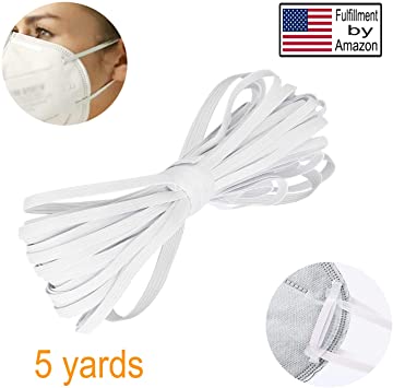 5 Yards 1/4 inch Elastic Band for Sewing Masks, Elastic Stretch Band DIY Sewing Crafts, White Elastic String Cord Elastic Rope Stretch High Elasticity Knit Strap for Making Masks