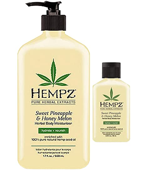 Hempz Natural Herbal Body Moisturizer: Sweet Pineapple & Honey Melon Skin Lotion, 17 oz   2.25 Travel Size Shrink Wrapped in Strong Box for Storage