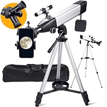 BNISE Telescope for Adults, 20X-167X Magnification, 60mm Aperture 500mm Astronomical Refractor Telescope for Kids Beginners, 3 Rotatable Eyepiece, Portable Telescope with Tripod, Phone Adapter