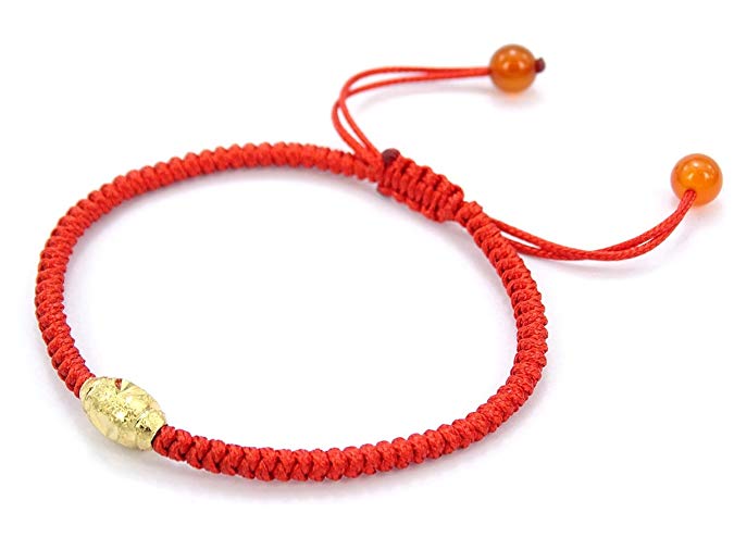 jennysun2010 Handmade Lucky Happy Wealthy Healthy Braided Red Rope 24K Gold Vacuum Plated Beads Red Agate Gemstone Adjustable Bracelet