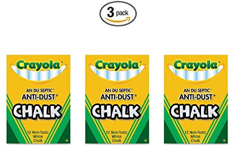Crayola Nontoxic Anti-Dust Chalk, White, 12 Sticks/Box (50-1402) (3 pack)
