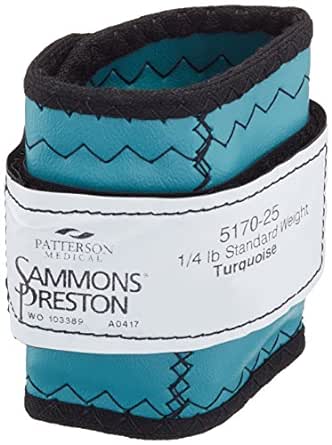 Sammons Preston - 81842 Cuff Weight, 0.25 lb, Turquoise, Velcro Strap & D-Ring Closure, Grommet for Easy Hanging, Lead Free Steel Ankle & Wrist Weights, For Strength Building & Injury Rehab, Sold Individually