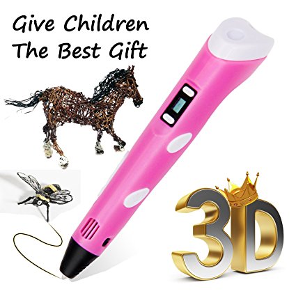 [Upgraded] 3D Printing Pen, PathingTek Intelligent 3D Pen， Model Printer with LCD Screen Drawing Pen Arts and Crafts  3 Free 1.75mm Filament Refills，Birthday Gift for Children(Pink)