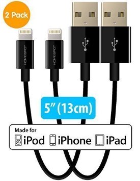 [Apple MFi Certified] HomeSpot Sync & Charge Value Pack Lightning Cable - Lightning to USB 5" 8 pin Short Charging Cable for iPhone, (Compatible with iOS 9),iPad [2 Pack - Black]