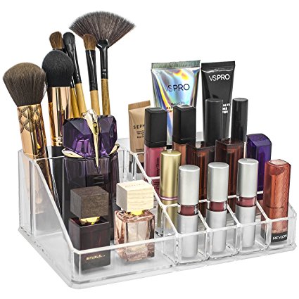 Sorbus MUP-LGTP Acrylic Sectional Makeup Organizer and Jewelry Storage Case - Square, Clear, 8.75" L x 3" H x 6" W