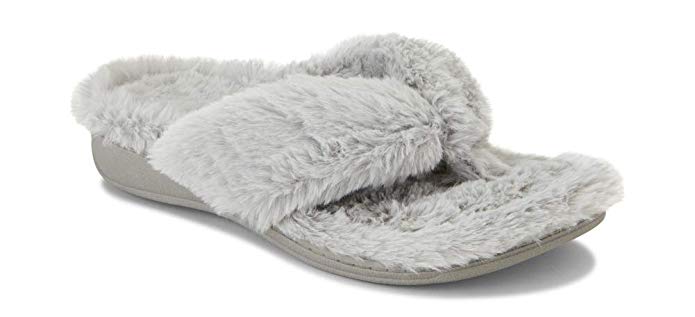 Vionic Women's Indulge Gracie Toe-Post Plush Slipper - Toe-Post Slippers with Concealed Orthotic Arch Support