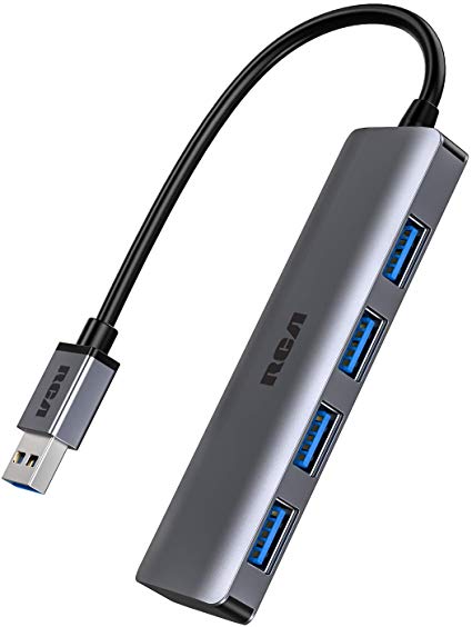 RCA USB Hub, 4 Port USB 3.0 Hub, Aluminum USB A Hub for PC, Laptop, USB Flash Drives, Mobile Hard Disk and Other USB A Devices.