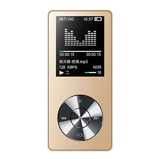 HONGYU M22 8GB Alloy Sport MP3 Music Player with Speaker and 1.8 Inch Screen FM Radio Voice Recorder 40 Hours Playback Hi-Fi quality lossless Portable Audio Player(Gold)