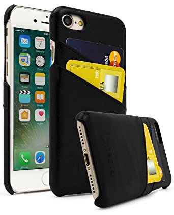 iPhone 7 Case, Bastex Premium Genuine Leather Slim Fit Black Snap On Executive Wallet Card Case for Apple iPhone 7