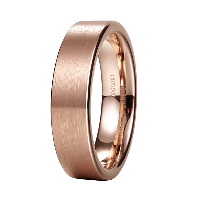 King Will GOLD Unisex 6mm 18K Rose Gold Tungsten Carbide Wedding Band Ring Pipe Cut Brushed Finish