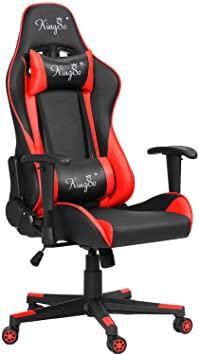 KINGSO Gaming Chair Racing Style Office Chair 180 Degrees Adjustable High Back Video Game Chair with Height Adjustment, Headrest and Lumbar Support Swivel Chair(Red)