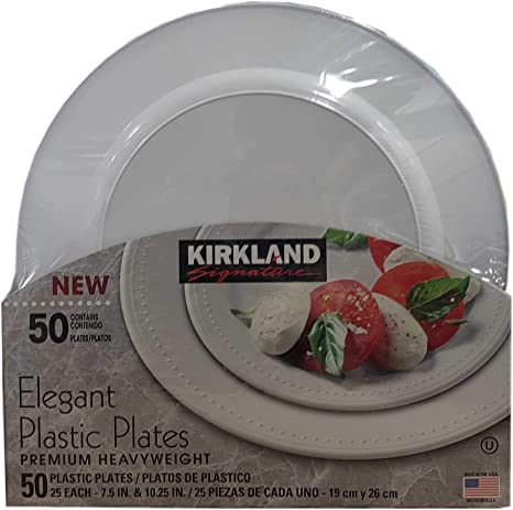 Kirkland Signature Elegant Plastic Plates Premium Heavy Weight Size (  7.5/10.25) 50Count