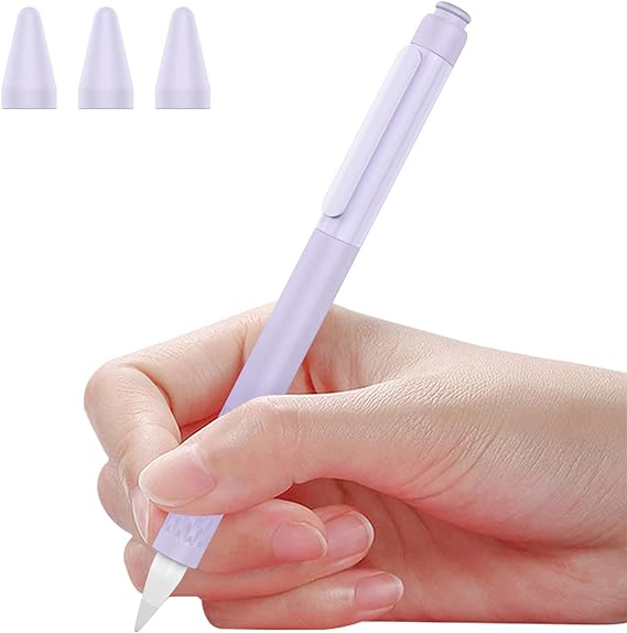 MoKo Silicone Pencil Sleeve for Apple Pencil 1st Generation, Lightweight Apple Pencil Silicone Cover Anti-Slip Grip iPad Pencil Holder with Clip, 3 Nips, Taro Purple