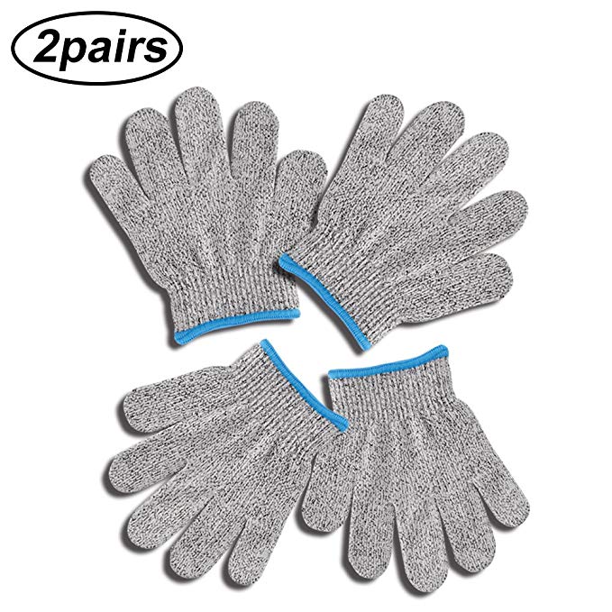 2 Pair Cut Resistant Gloves for Kids Children Kitchen Hand Protection Yard-work Cutting Slicing Wood Carving With Hang Rope EN388 Certified Food Grade Level 5 Protection (XSmall)