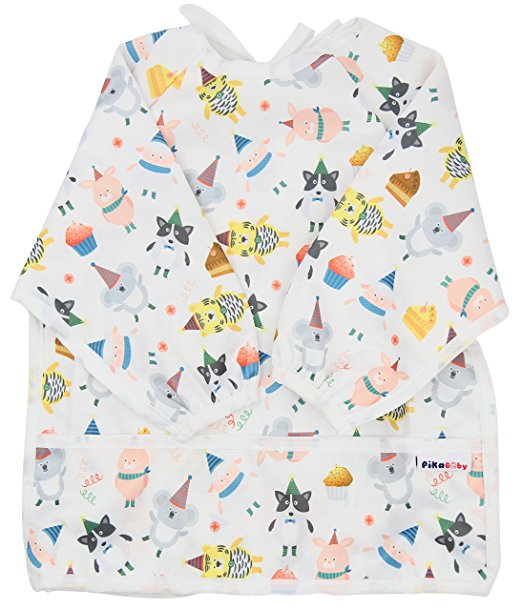Pikababy Long Sleeved Bib Waterproof Bibs with pocket - 6 to 24 months baby girl and boy colors