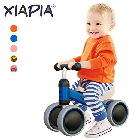 XIAPIA Baby Balance Bikes Bicycle Children Walker for 10 - 24 Month, Ride On Toys for 1 Year Old Boys Girls, No Pedal Infant 4 Wheels, Toddler Top First Birthday Gift Blue