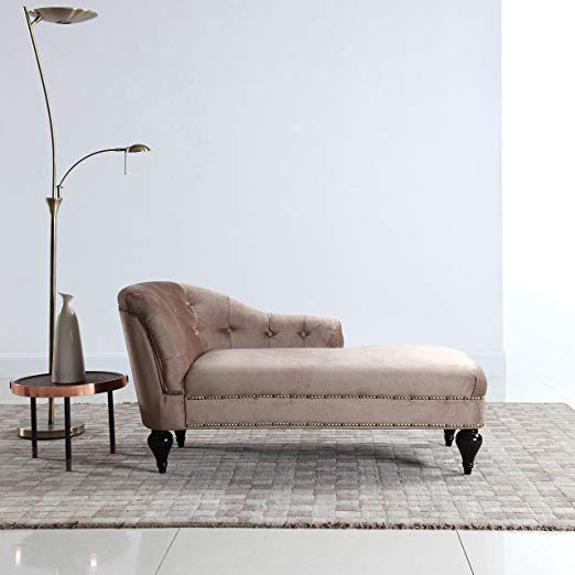 DIVANO ROMA FURNITURE Modern and Elegant Kid's Velvet Chaise Lounge for Living Room or Bedroom (Champagne)