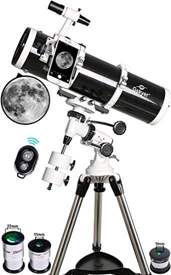 Telescope, 130EQ Professional Astronomical Reflector Telescope with Smartphone Adapter & Bluetooth Camera Remote