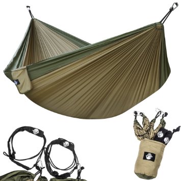 Legit Camping - Double Hammock - Lightweight Parachute Portable Hammocks for Hiking , Travel , Backpacking , Beach , Yard . Gear Includes Nylon Straps & Steel Carabiners