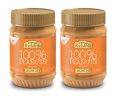 Crazy Richard's All Natural Crunchy Peanut Butter 16 oz Jar 100% Peanuts No added Sugar, Salt, or Palm Oil (Crunchy Peanut Butter, 2 jars)