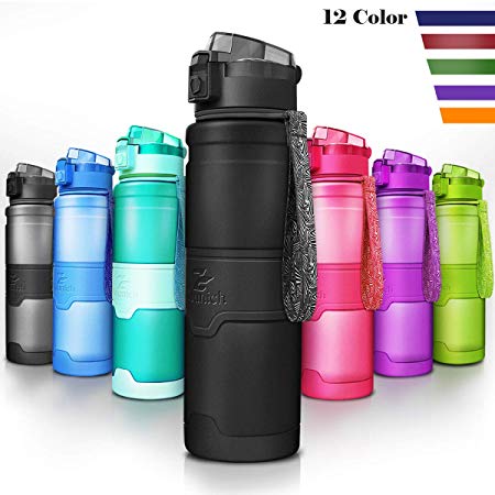 Best Sports Water Bottle Leak Proof 1L/700ml/500ml/400ml Plastic Drink Bottles|Kids,Adults,Gym,School,Sport,Cycling| with Times to Drink & Fruit Infuser Filter & Lock Cover|BPA Free Reusable Large