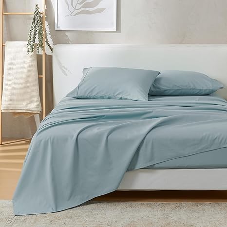 King Size Cotton & Rayon Derived from Bamboo Blend Sheets | 4 Piece Breathable, Ultra-Soft, Blue Sheet Set | Cooling Sheet & Pillowcase Set for Hot Sleepers