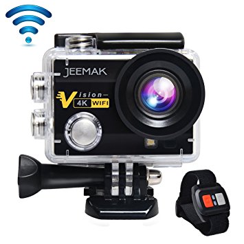 JEEMAK 4K Sports Action Camera 16MP WiFi Waterproof Camera with 2.4G Remote Control,170° Wide Angle, 2.0'' LCD Screen,2 Rechargeable Batteries and Portable Package