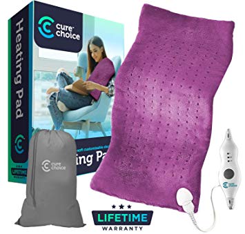 Cure Choice Large Electric Heating Pad for Back Pain Relief  Storage Pouch, Ultra soft 12"x24" heating pad for Muscle Cramps - Heated Pad with Adjustable Temperature Settings, Safe Auto Shut (Magenta)