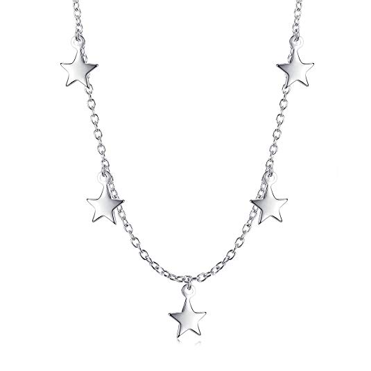 Sterling Silver Dangling Stars Choker Necklace