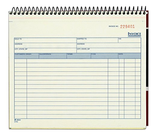 Adams Spiral Invoice Book, 8 1/2 x 7 1/4 Inches, 2-Part, Carbonless, White/Canary, 50 Sets per Book (SCD8740)