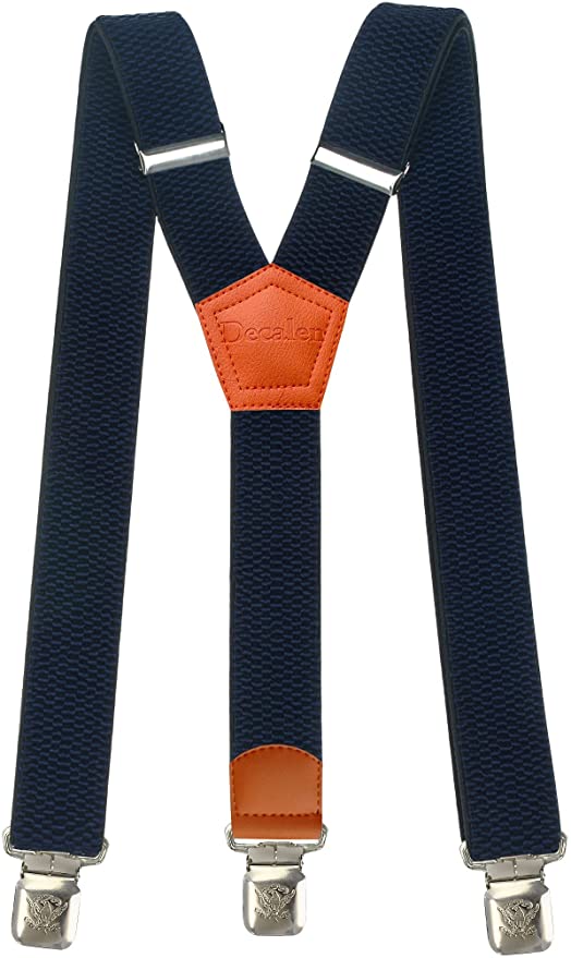 Decalen Mens Braces Wide Adjustable and Elastic Suspenders Y Shape with a Very Strong Clips - Heavy Duty