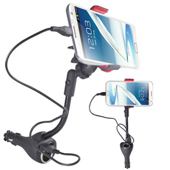 Aresmer Car Mount Phone Holder with Dual Usb Charging Ports & Extra Cigarette Power Outlet for iPhone 7, 7 Plus, 6/6S, 6/6S Plus, Samsung Galaxy S7/S7 Edge, S6/S6 Edge and more