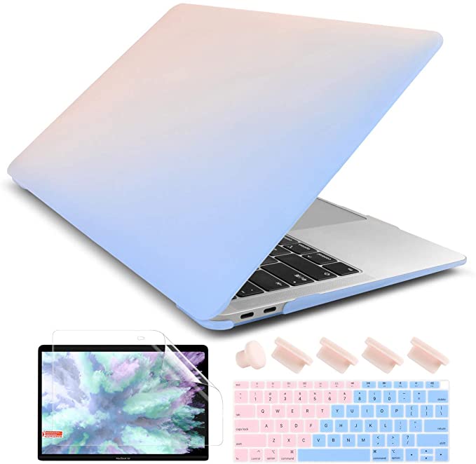 Dongke Smooth Matte Frosted Hard Shell Cover for MacBook Air 13 Inch with Retina Display fits Touch ID, Air 13 Inch Case 2020 2019 2018 Release Model: A2179/A1932 (Frost Solid Pink to Blue)